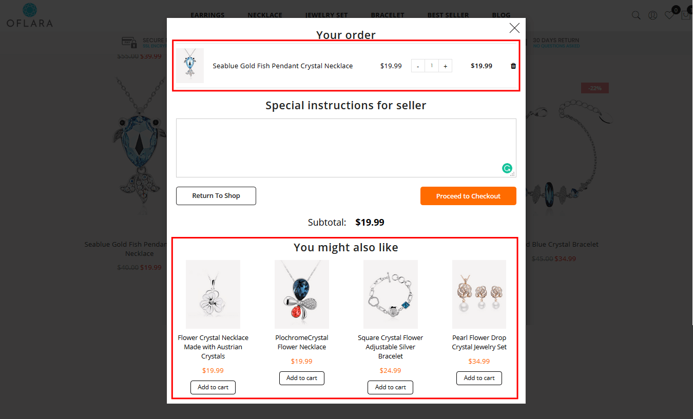 Oflara Add to cart popup
