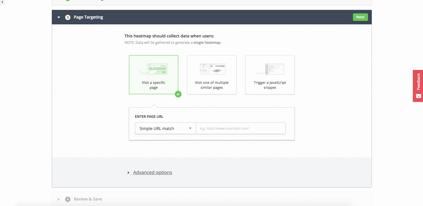 Hotjar Page Targeting for Heatmaps