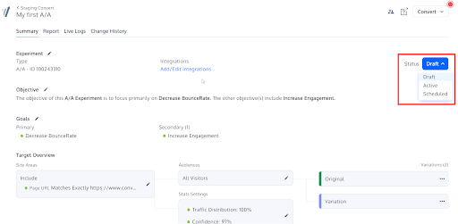 Brillmark Convert Experience-Run A/A Test