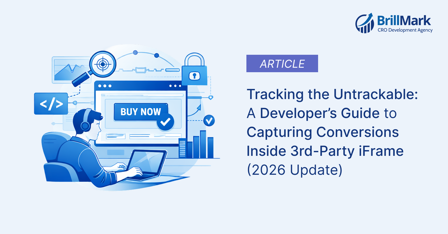 Diagram showing Javascript postMessage API relaying conversion data from a 3rd-party iframe to GA4 dataLayer.