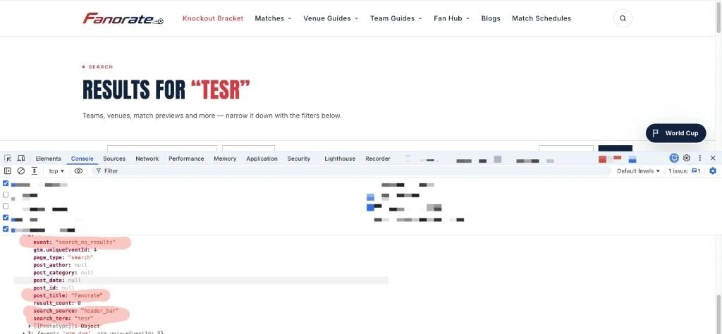 search_no_results data layer event in GTM passing search term and header_bar search source